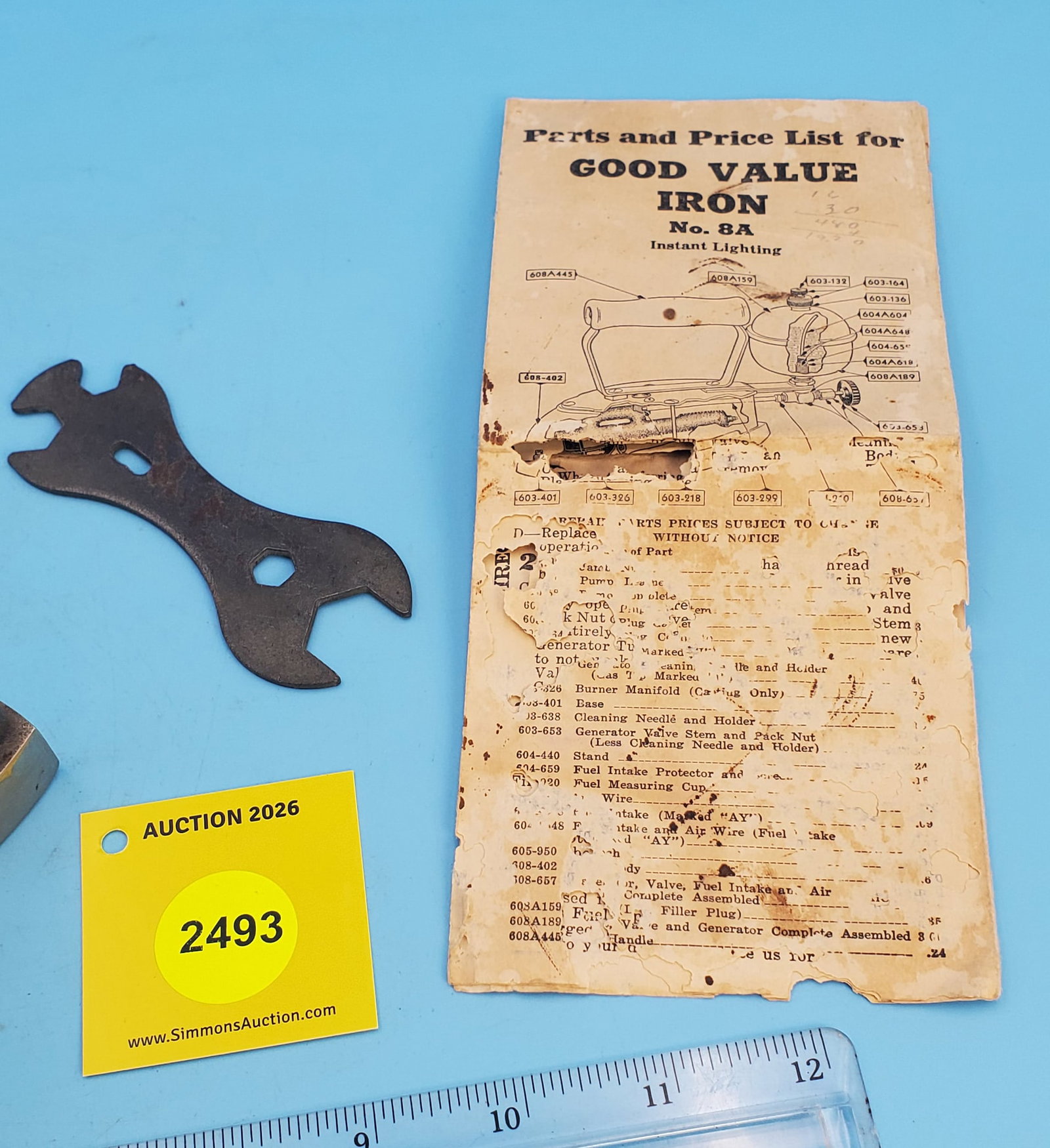 Gasoline, The Coleman Lamp & Stove Co., Wichita, Kansas, Good Value Iron, Model 8A, L 7 1/2" w/pr... - 2