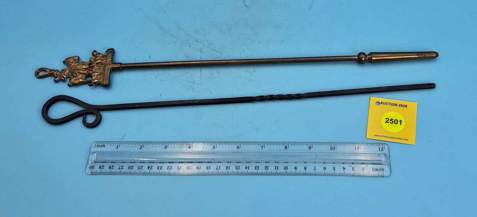 Lot of 2, poking sticks, one brass, one cast: Lot of 2, poking sticks, one brass, one cast
