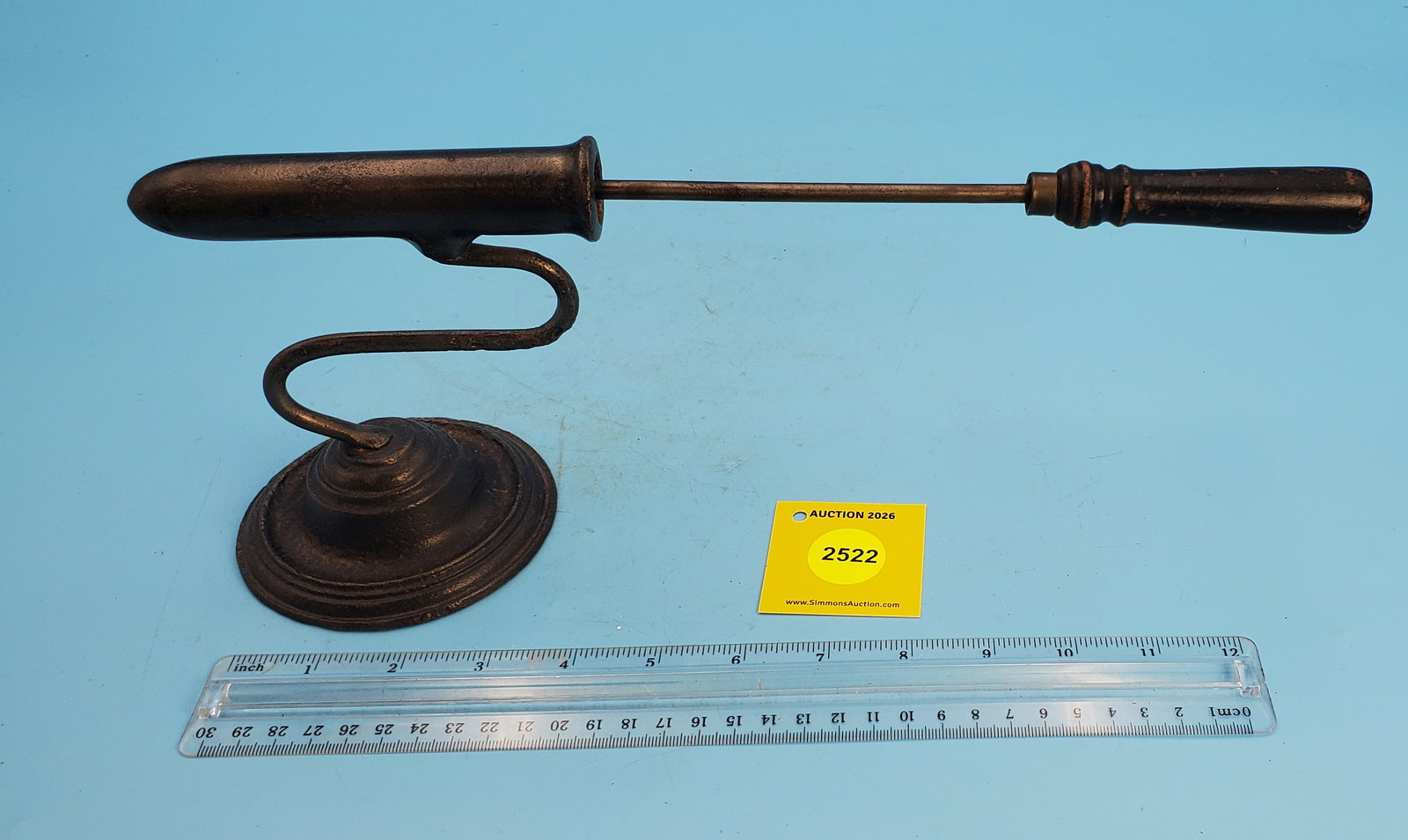 Goffering Iron, Single, English, "S" style standard and round base, Height 5 1/4" B 5" (1 of 2)