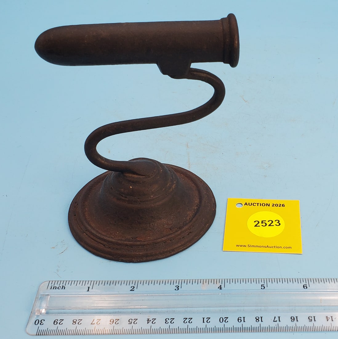 Goffering Iron, Single, English, "S" style standard and round base, Height 5 1/4" B 4 1/4" (1 of 2)