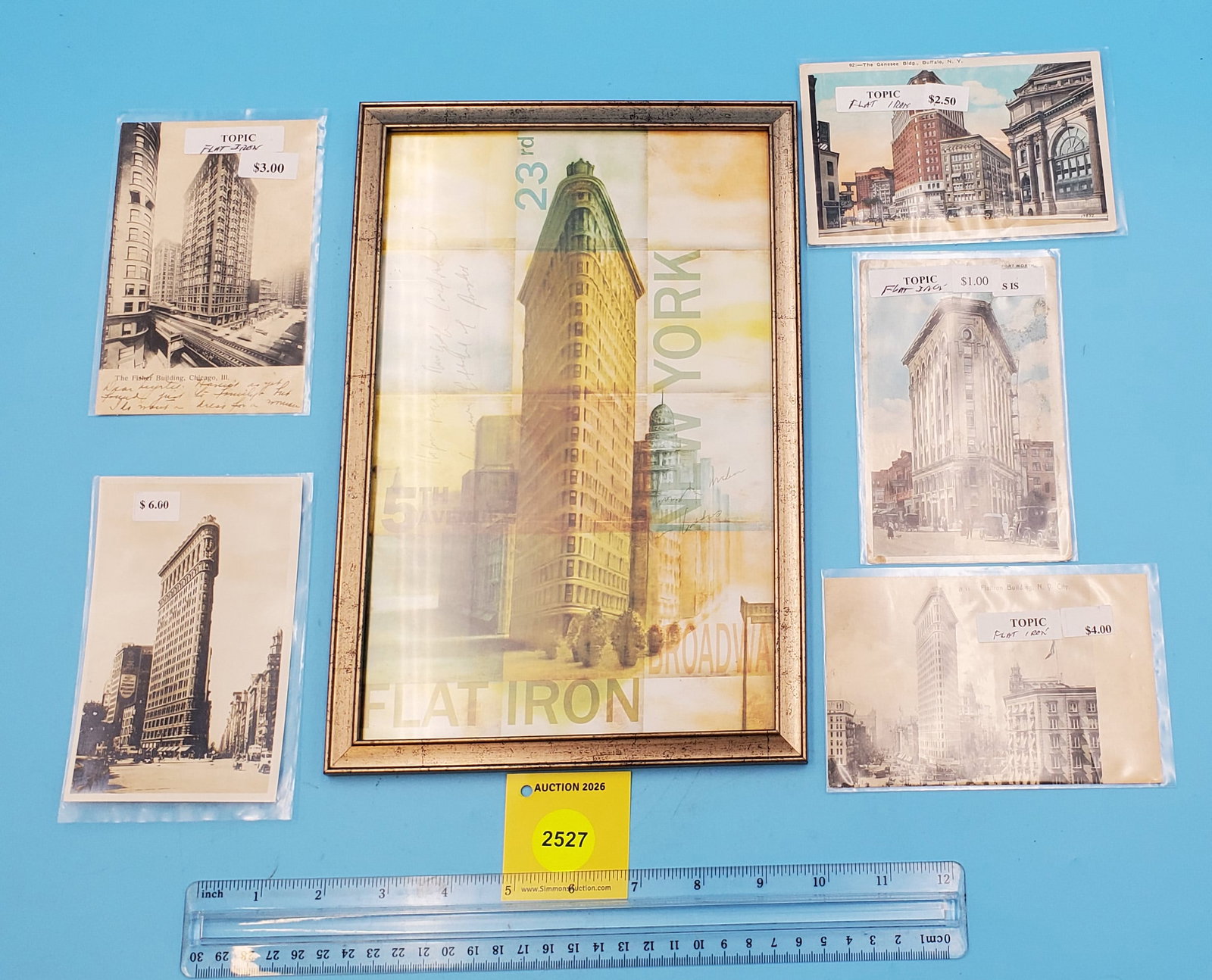 Lot of 6, Flat Iron buiding post cards and framed picture (1 of 2)