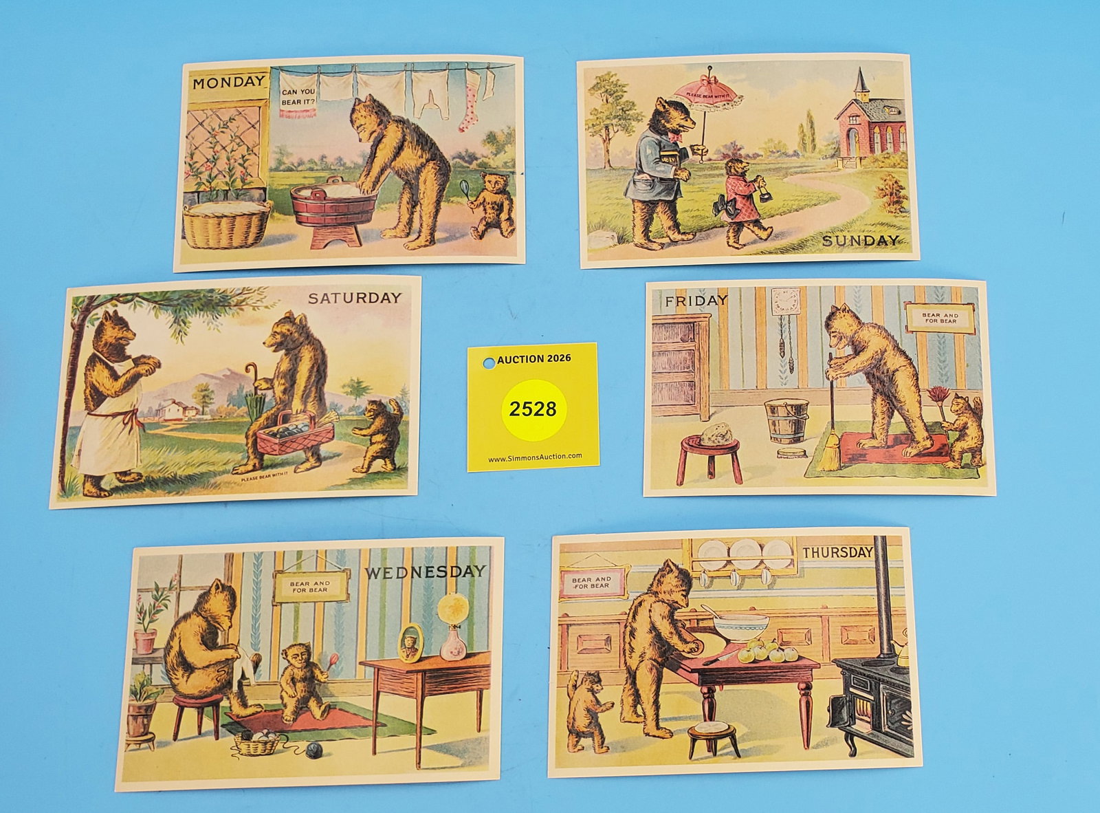 Lot of 6, Merrimack Publ. Corp, Bear Embossed Post Cards: Lot of 6, Merrimack Publ. Corp, Bear Embossed Post Cards