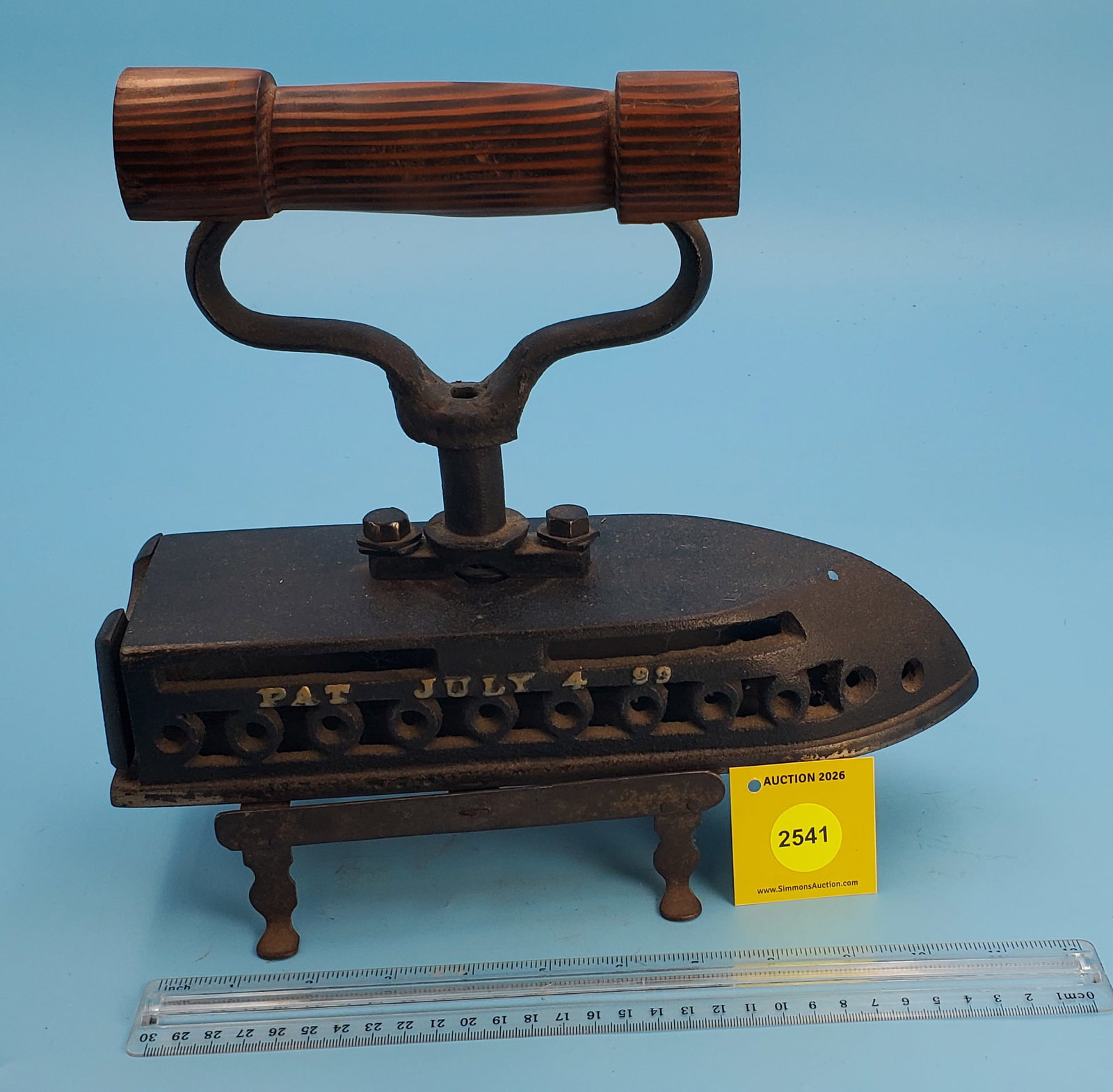 Tailor, Stern & Co. Boston, Improved Gas Iron L 12 1/8", w/trivet stand: Tailor, Stern & Co. Boston, Improved Gas Iron L 12 1/8", w/trivet stand