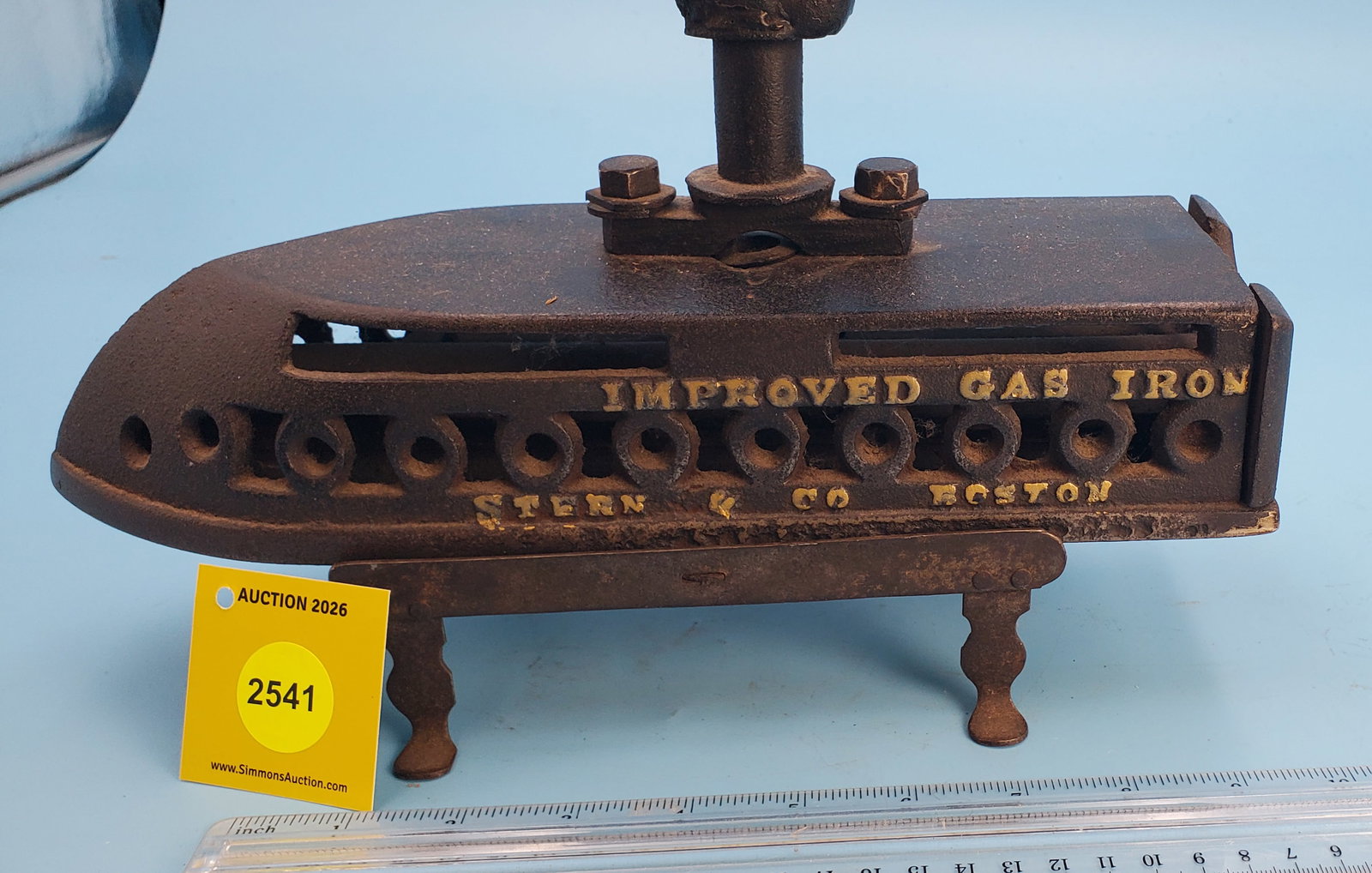 Tailor, Stern & Co. Boston, Improved Gas Iron L 12 1/8", w/trivet stand - 4