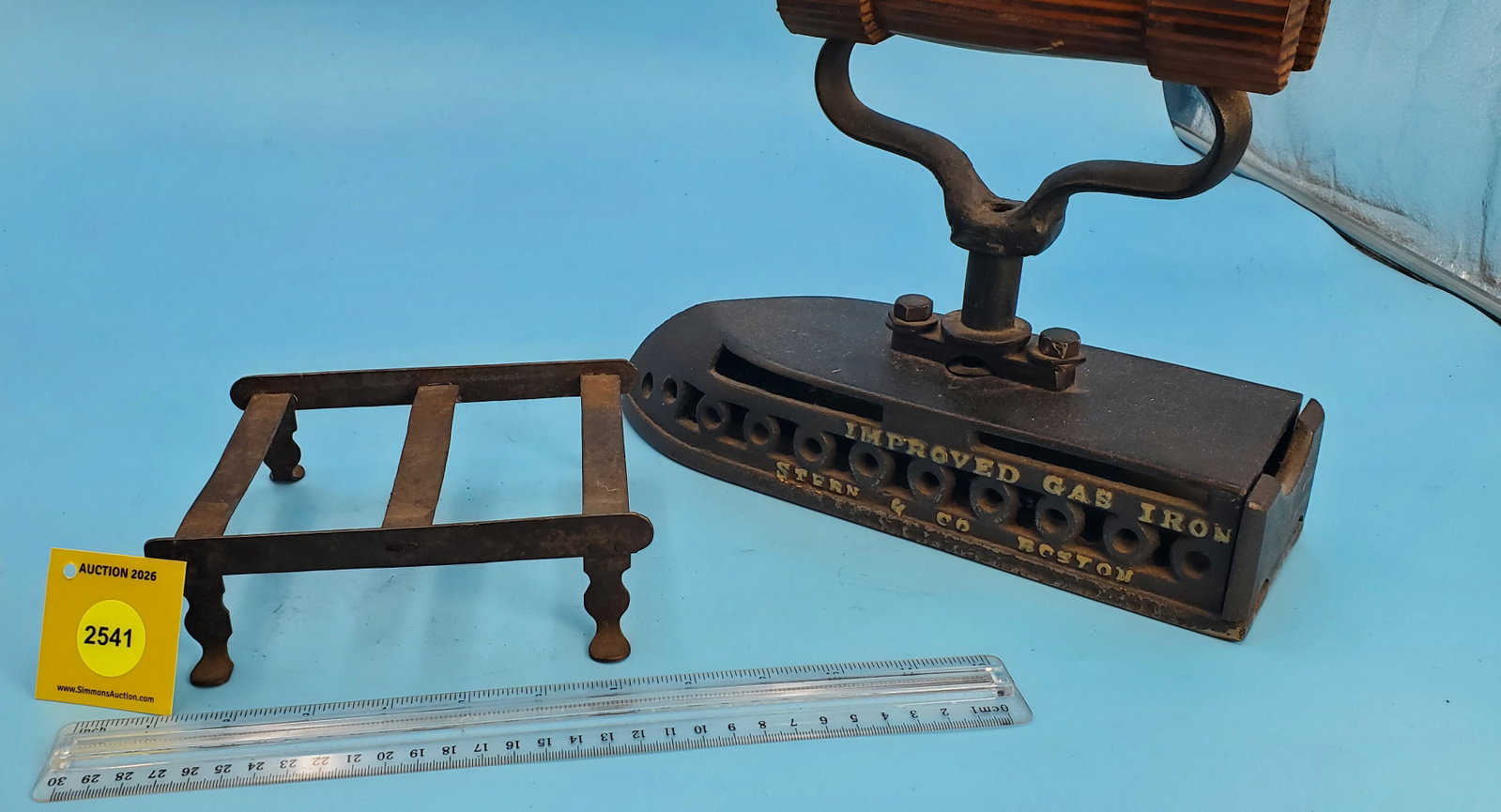 Tailor, Stern & Co. Boston, Improved Gas Iron L 12 1/8", w/trivet stand - 5