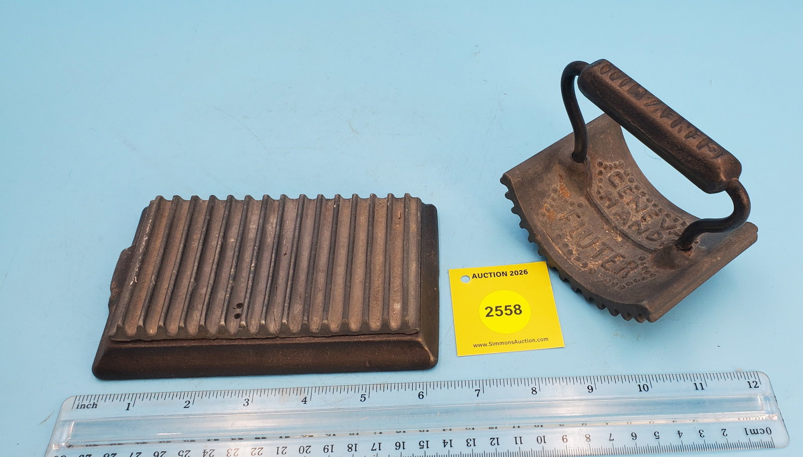 Rocker, Geneva Hand Flutter, Geneva Ill, Heat This, Pat'd 1866, lead like material for both parts... - 2