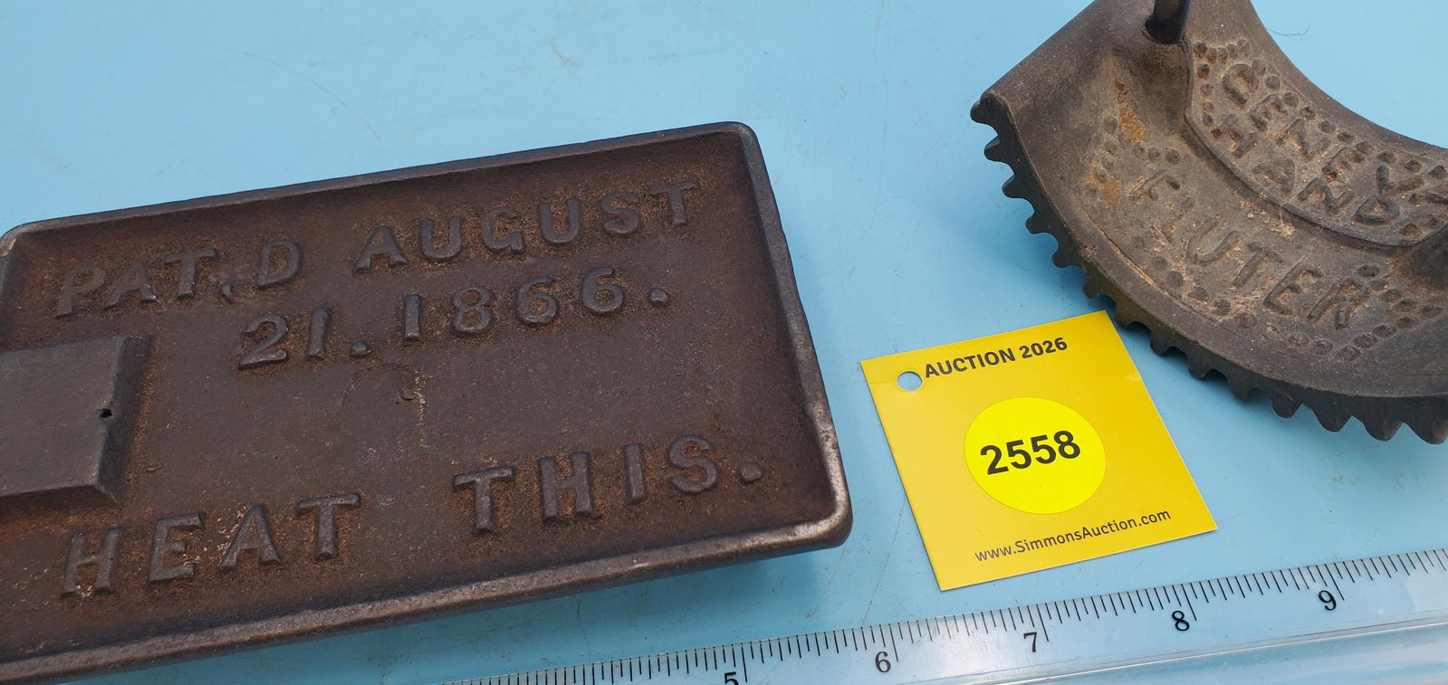 Rocker, Geneva Hand Flutter, Geneva Ill, Heat This, Pat'd 1866, lead like material for both parts... - 3