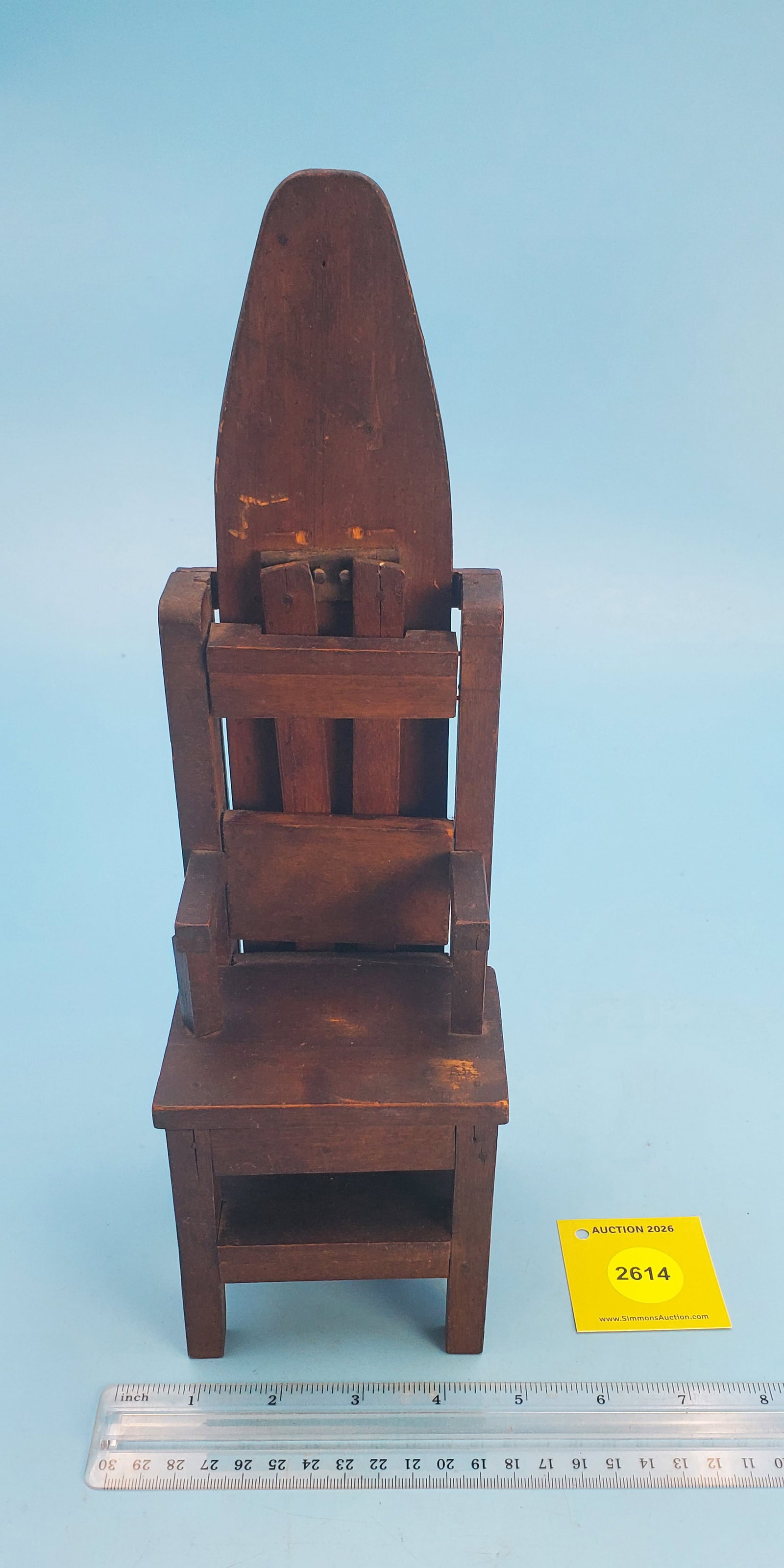 Vintage miniature wood chair, childs toy, highback w/built in ironing board (1 of 3)