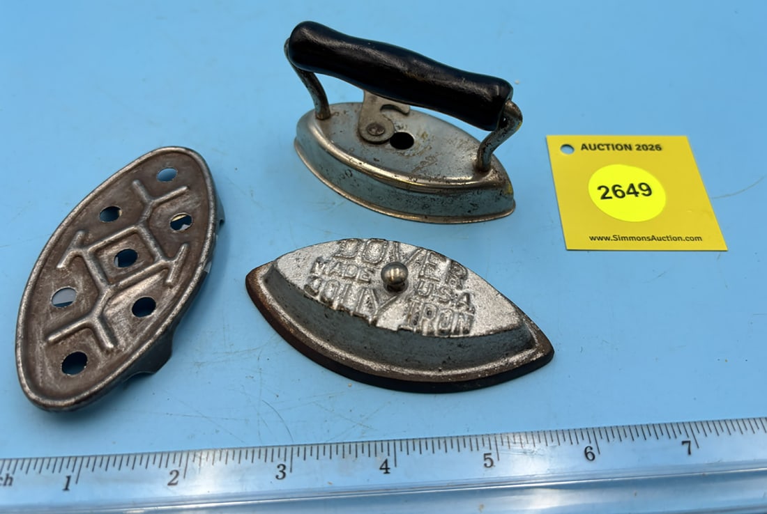 3 piece, Dover USA sad iron, Dolly iron w/trivet L 3 1/2" - 2