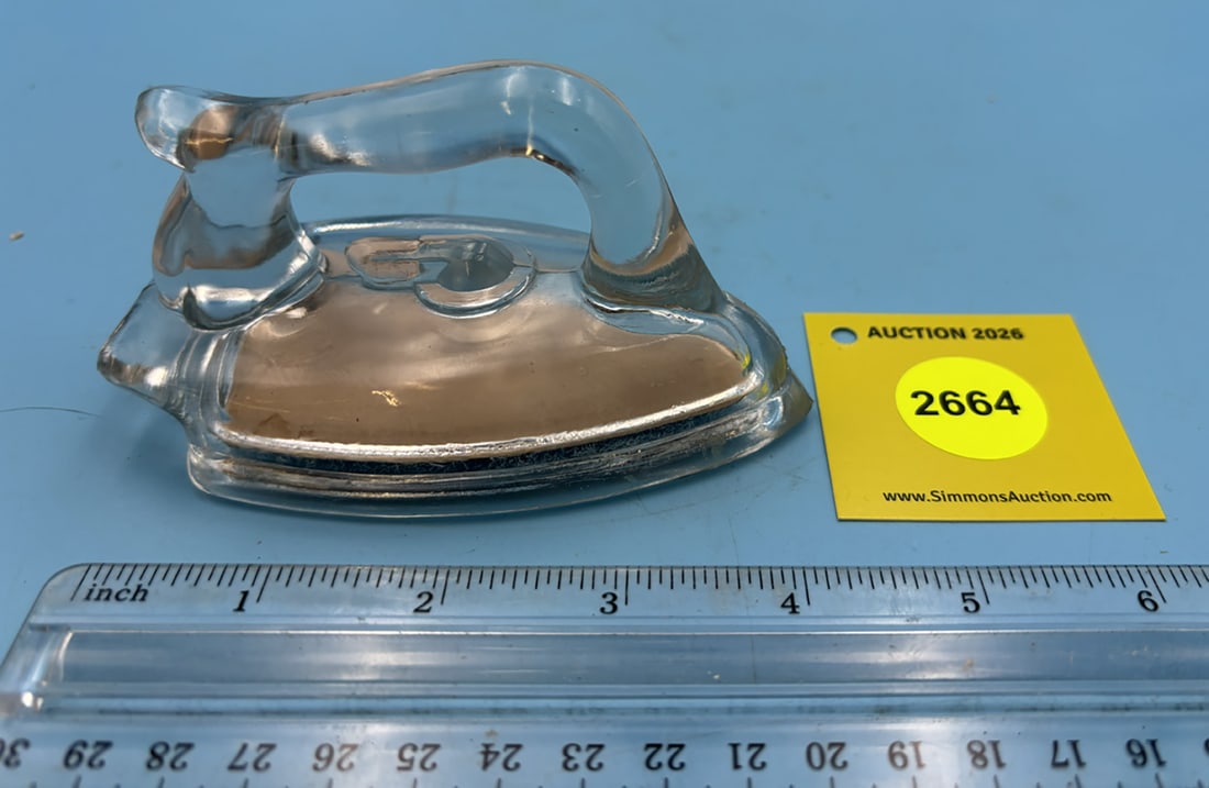 Glass candy container, about 1930's, L 3 7/8": Glass candy container, about 1930's, L 3 7/8"