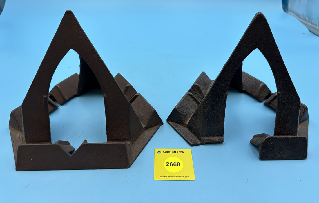 Lot of 2, stove top pyramid, holds 3 irons, one pyramid is broken at base: Lot of 2, stove top pyramid, holds 3 irons, one pyramid is broken at base