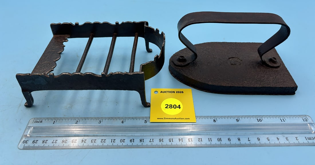 One piece flat iron, "5" in circle, strap handle w/trivet: One piece flat iron, "5" in circle, strap handle w/trivet