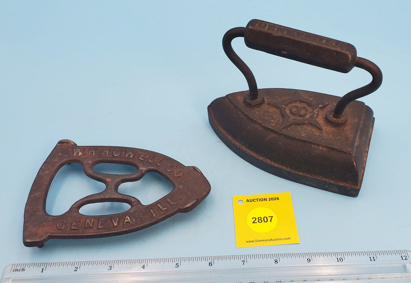 W.H Howell Co Geneva Ill. Trivet, Genea ILL, one piece flat iron w/5 point star "8" - 3