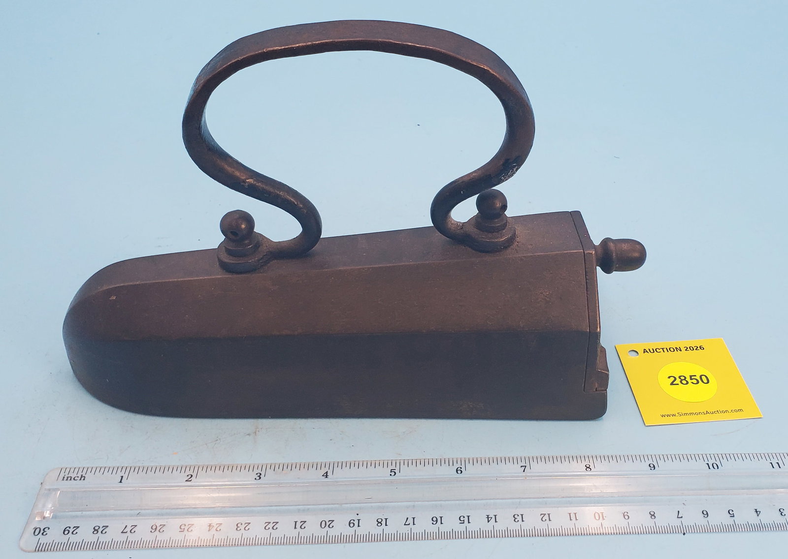 Box iron w/ swing gate, angular body shape (1 of 3)
