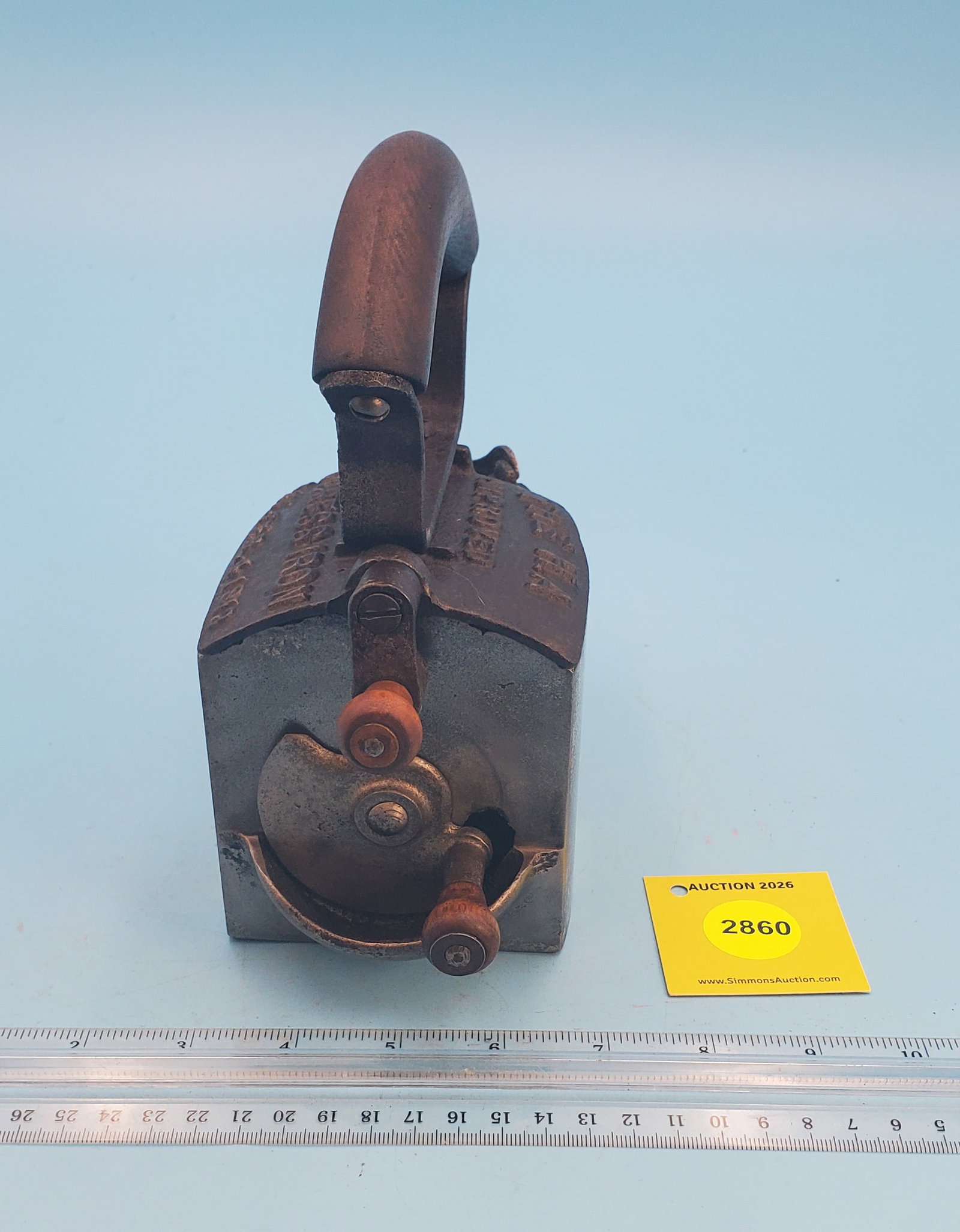 The HA Improved Charcoal Iron, progress iron, Lift off lid. PAT Feb. 4, 1913 - 3