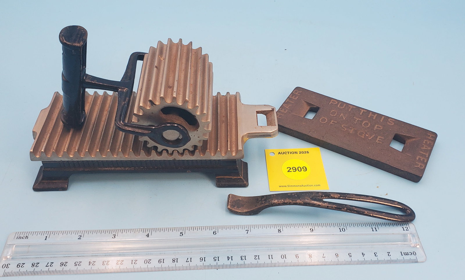 Hand fluter, roller type, Shephard HDW. CO. Buffalo, NY. 2 heaters, 1 lifter. PAT 1875 (1 of 3)