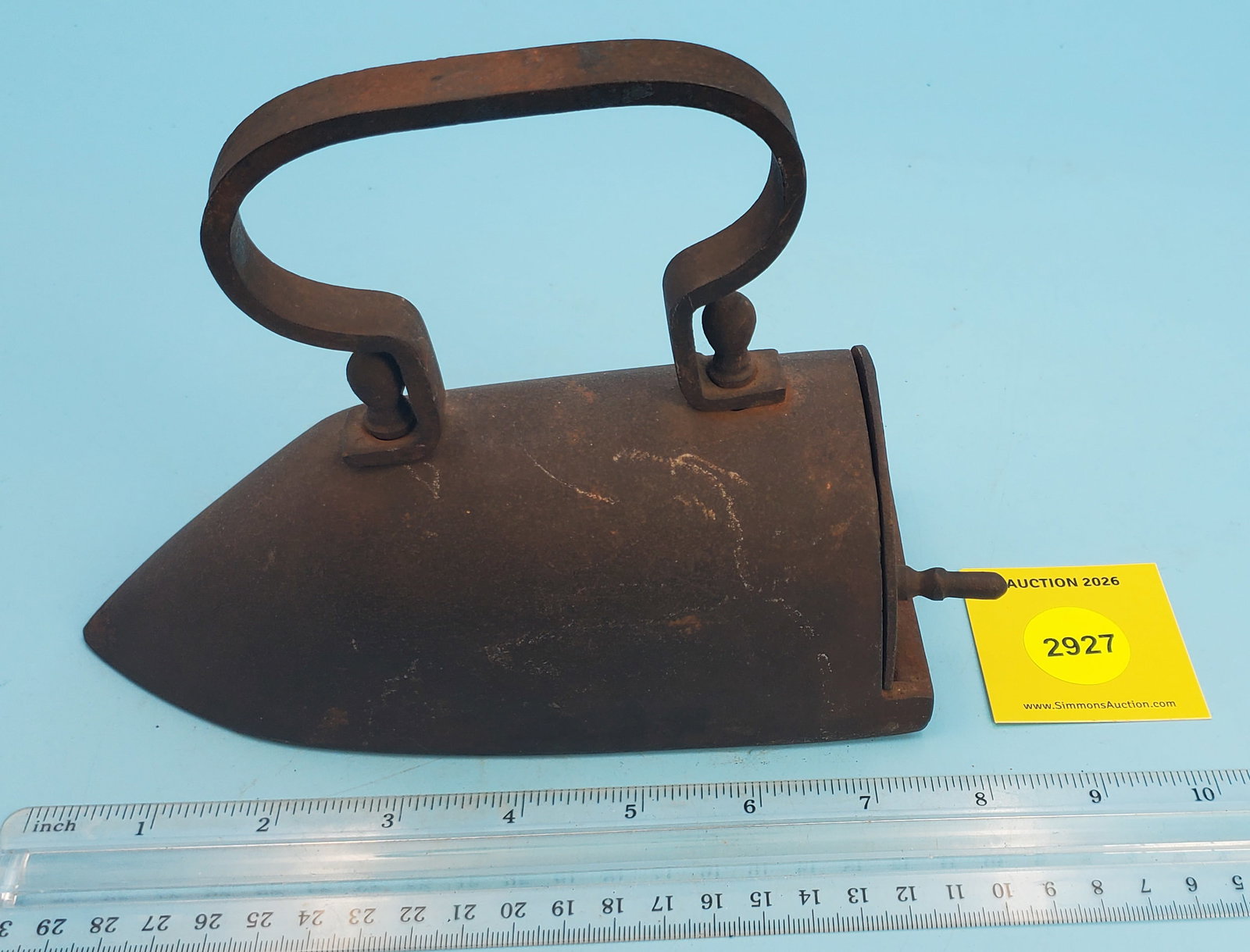 Box iron w/semi-circular swing door, slug door broken, w/slug (1 of 3)