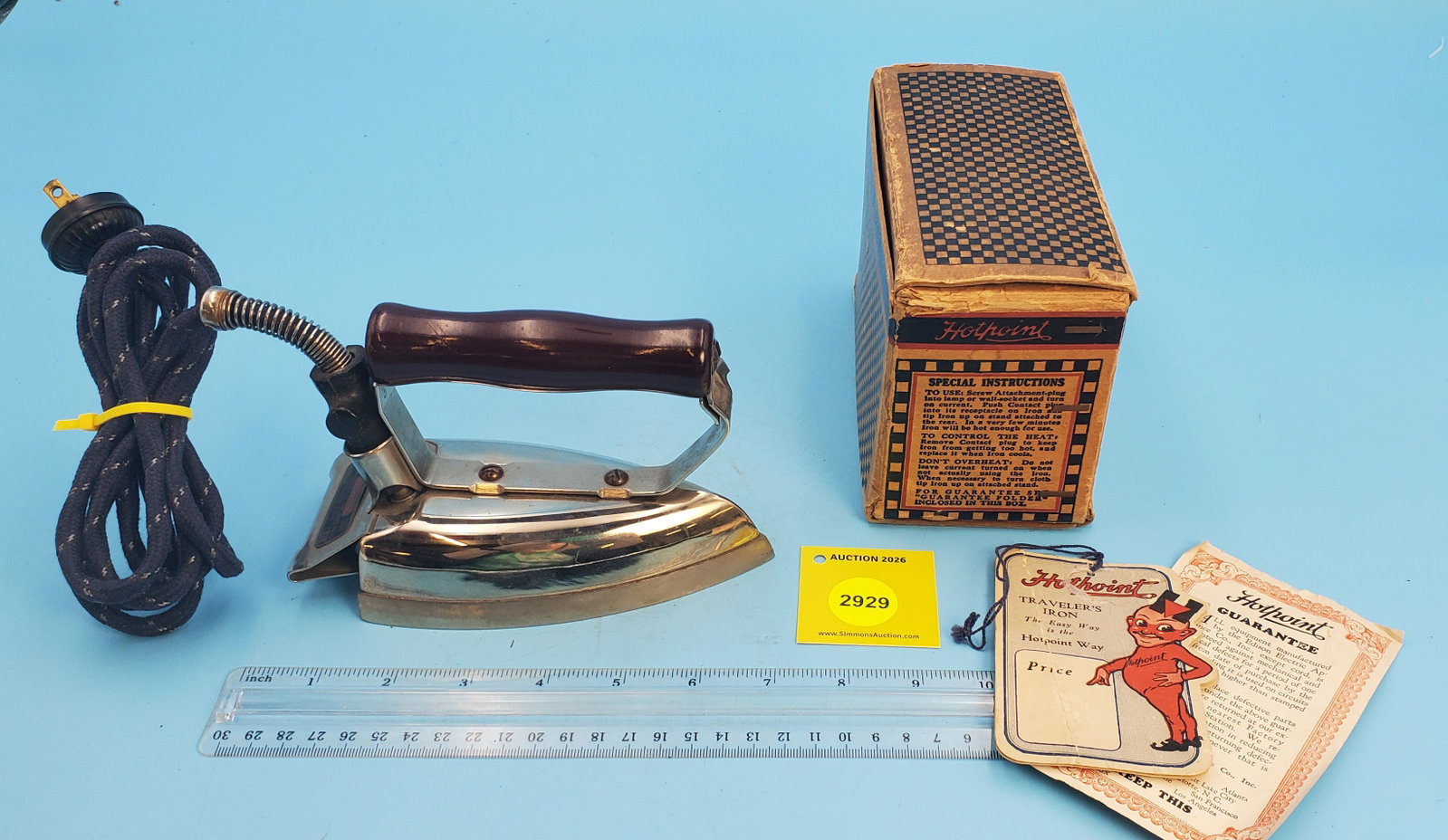 Hotpoint traveler's iron, Edison Electric Appliance Co, cord, instructions original box - 2