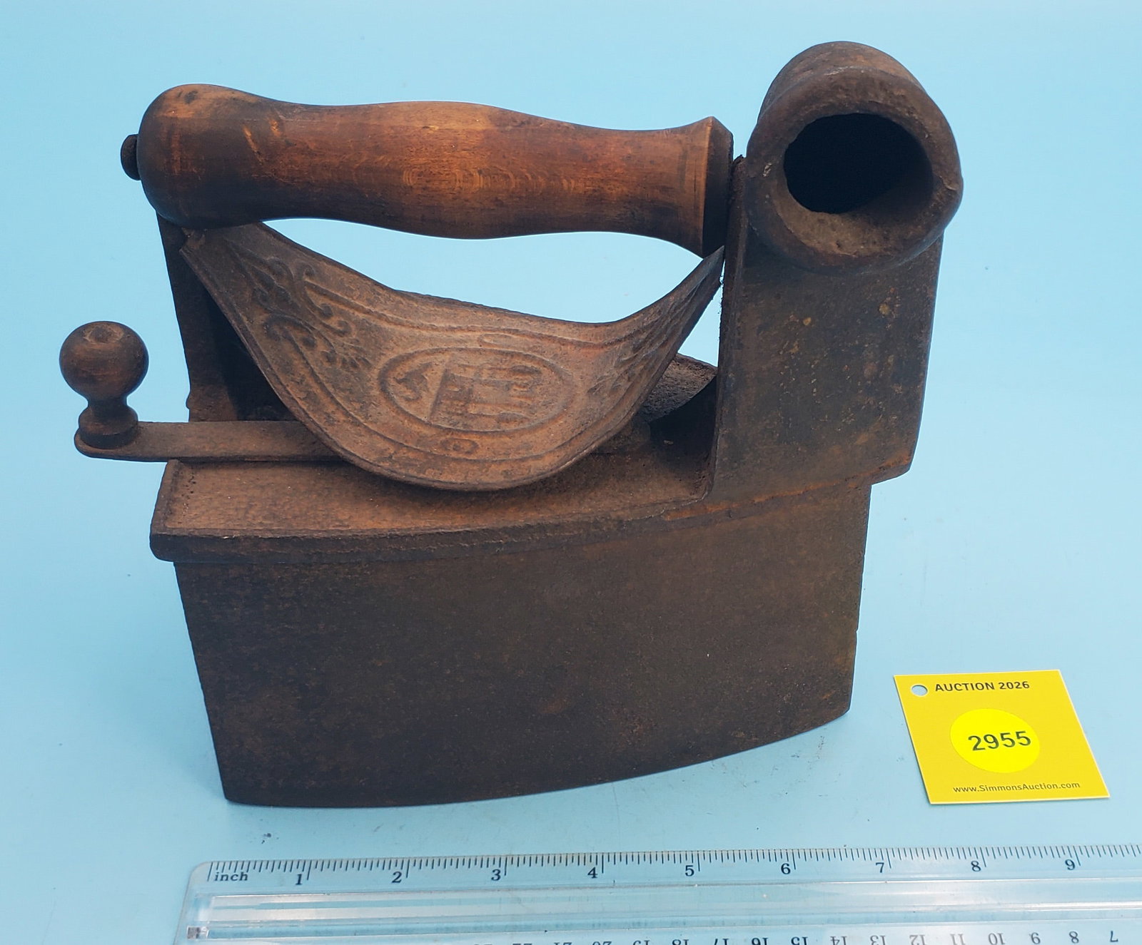 Flat back charcoal iron w/single chimney, heat shield, hinged top UG and shield (1 of 3)