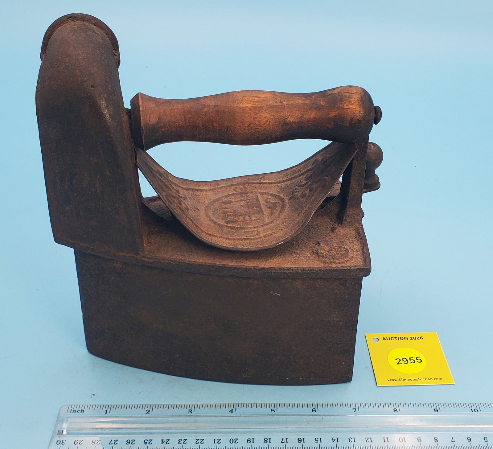 Flat back charcoal iron w/single chimney, heat shield, hinged top UG and shield - 2