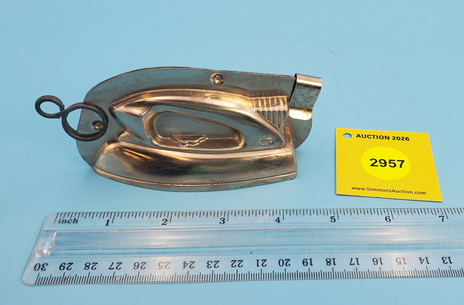 Tilburg aluminum candy mold in shape of an iron (1 of 3)