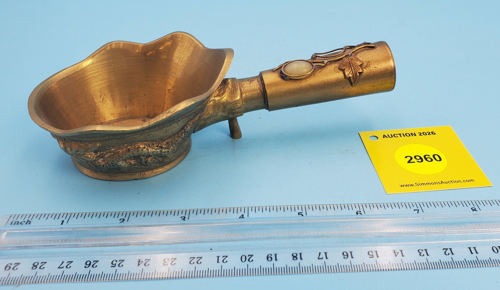 Chinese pan iron, brass w/decorated handle (1 of 4)
