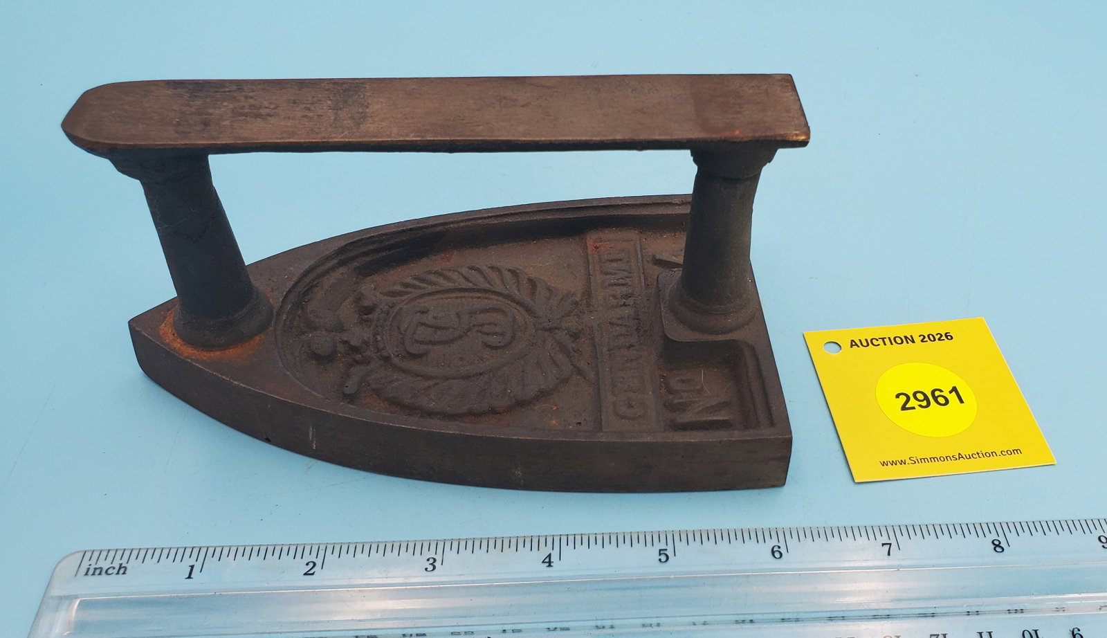 French flat iron, Gendarme #4, crest in recessed area: French flat iron, Gendarme #4, crest in recessed area