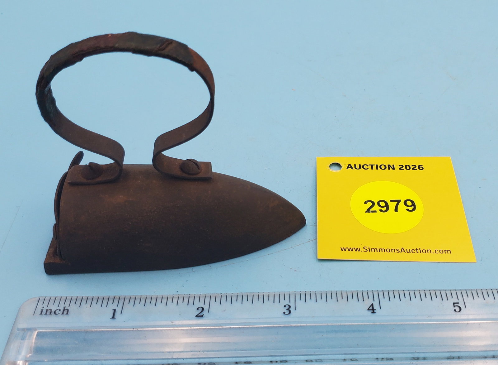 Child's box iron w/swing gate, thin strap handle, no slug - 3