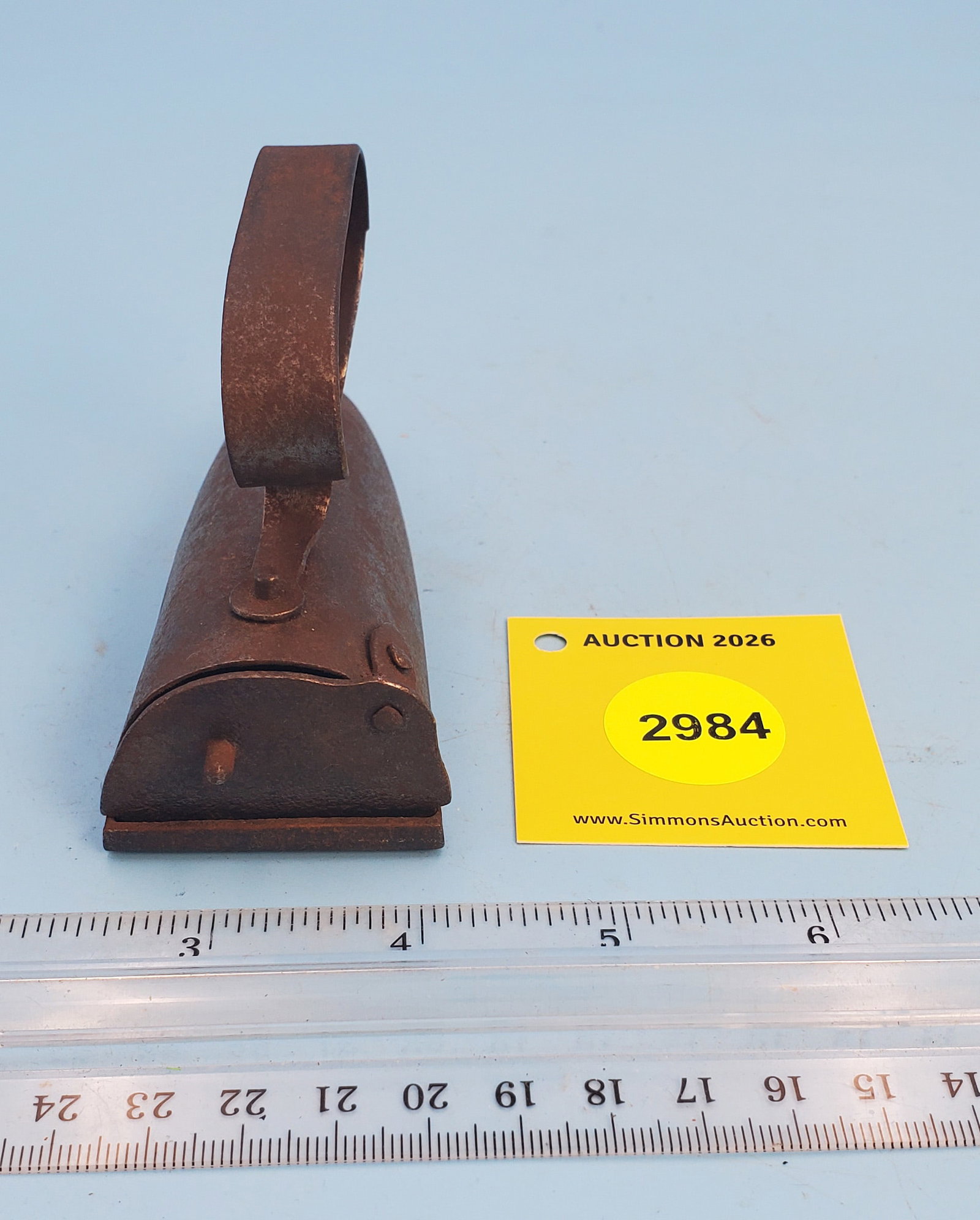 Child's box iron w/swing gate, metal strap handle, no slug - 2