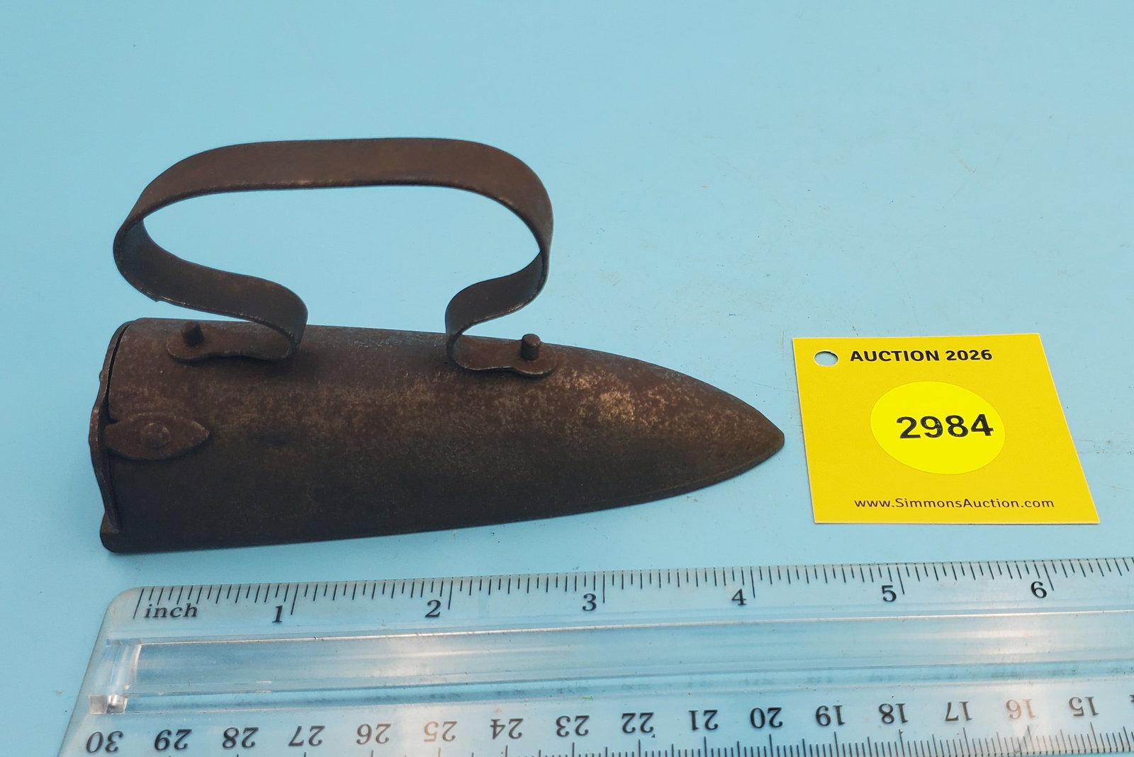 Child's box iron w/swing gate, metal strap handle, no slug - 3