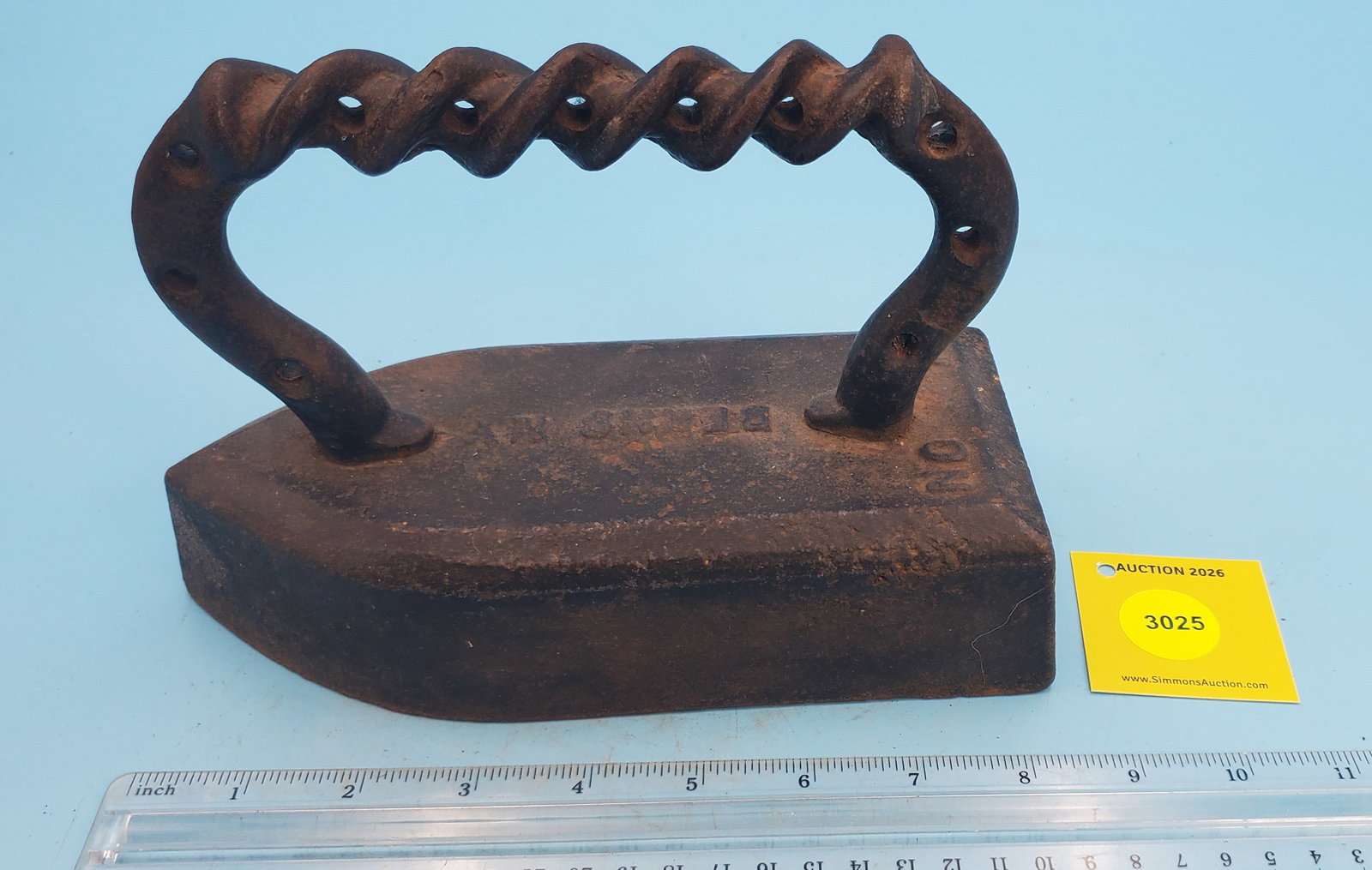 Tailor's iron, #16, Benns New York, twisted round rod handle - 2