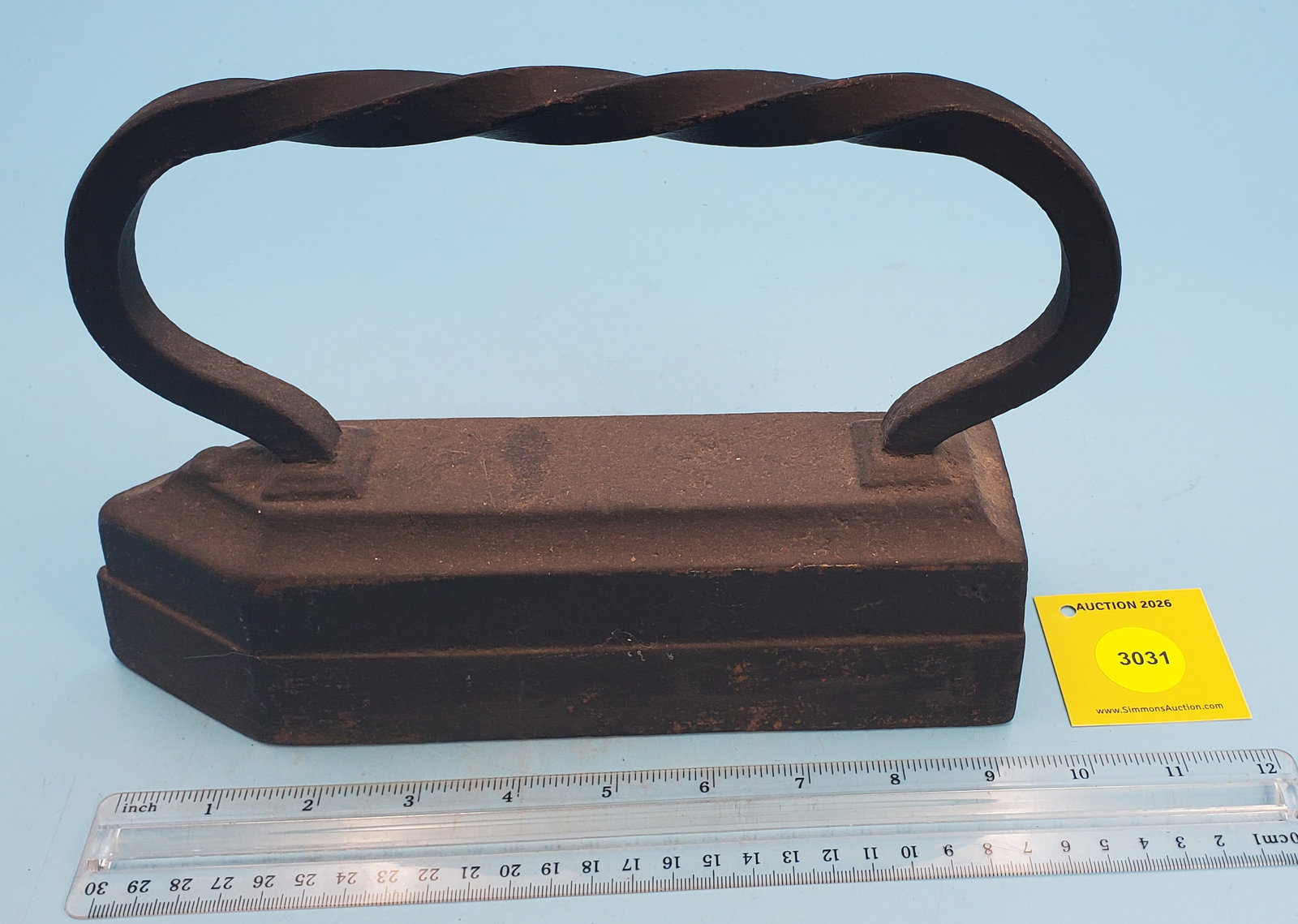 Unmarked tailor's iron, twisted square rod handle - 2