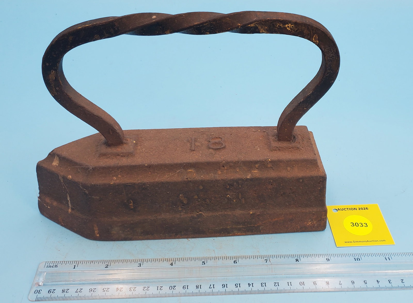 Unmarked tailor's iron w/twisted rectangular rod handle - 2
