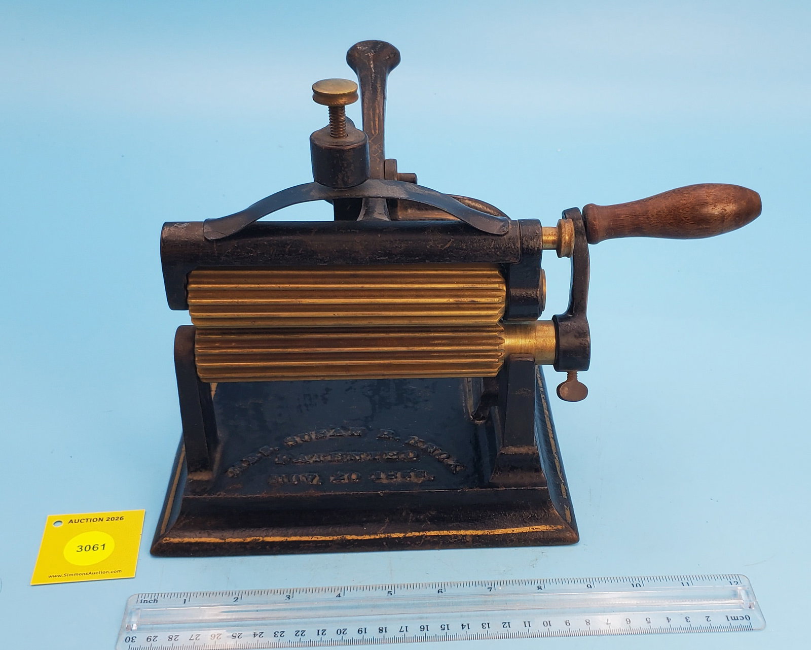 Machine, Mrs. Susan R. Knox, Patented Nov 20, 1866, black w/yellow pinstriping, roll 6", no slugs (1 of 3)