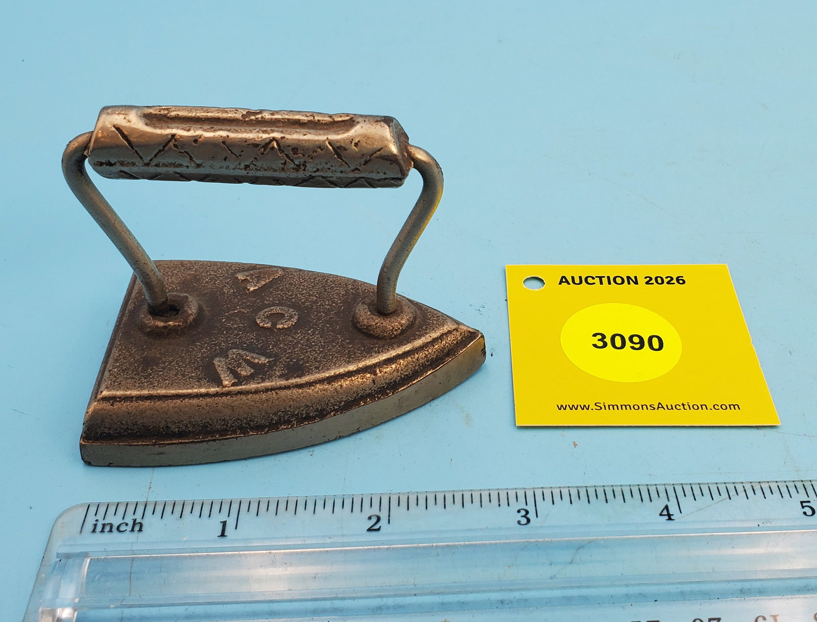 Flat iron, "A C W", L 2 7/8": Flat iron, "A C W", L 2 7/8"