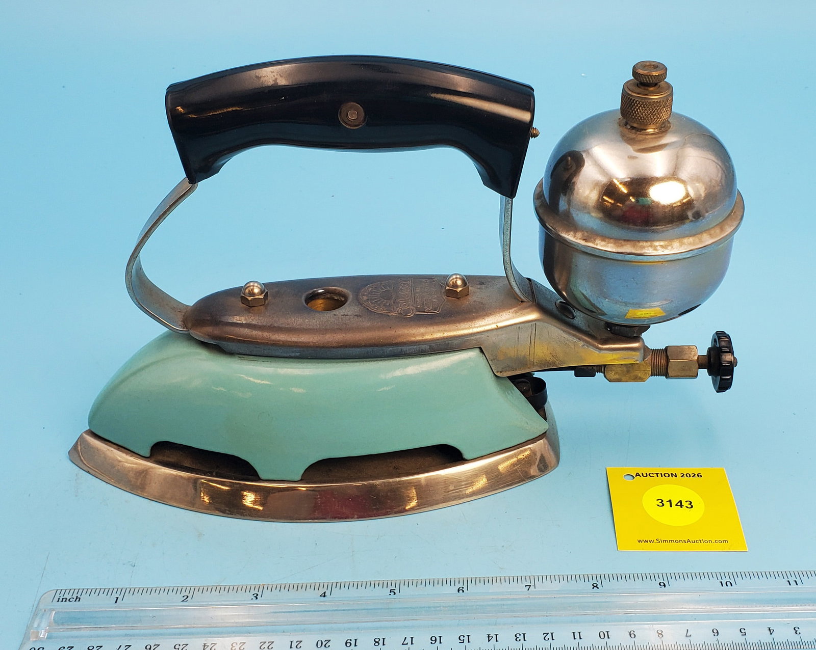 Gasoline, Coleman Model 611, Kerosene, Pat applied for, blue enamel, L 8 3/8": Gasoline, Coleman Model 611, Kerosene, Pat applied for, blue enamel, L 8 3/8"