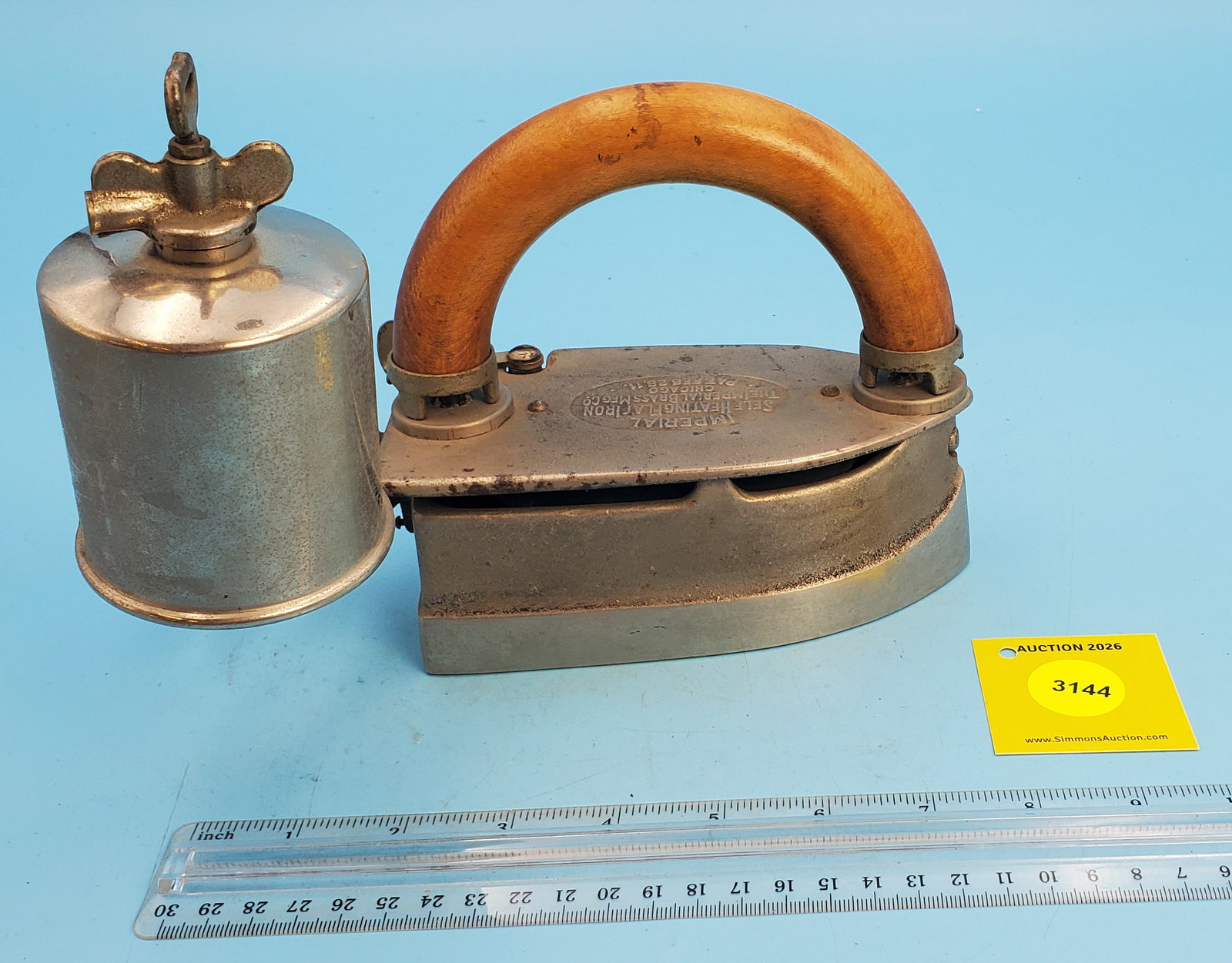 Gasoline, Imperial Self heating flat iron, The Imperial Brass Mfg Co, Chicago, Pat Feb 28, 11 L 6...: Gasoline, Imperial Self heating flat iron, The Imperial Brass Mfg Co, Chicago, Pat Feb 28, 11 L 6 1/4"