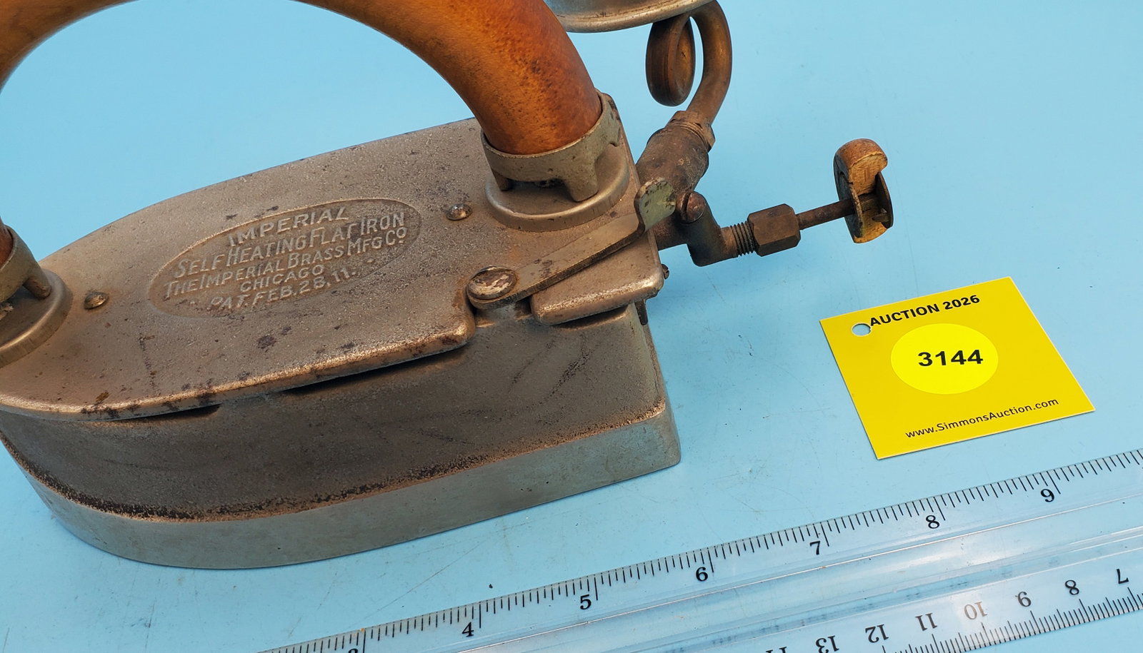 Gasoline, Imperial Self heating flat iron, The Imperial Brass Mfg Co, Chicago, Pat Feb 28, 11 L 6... - 2