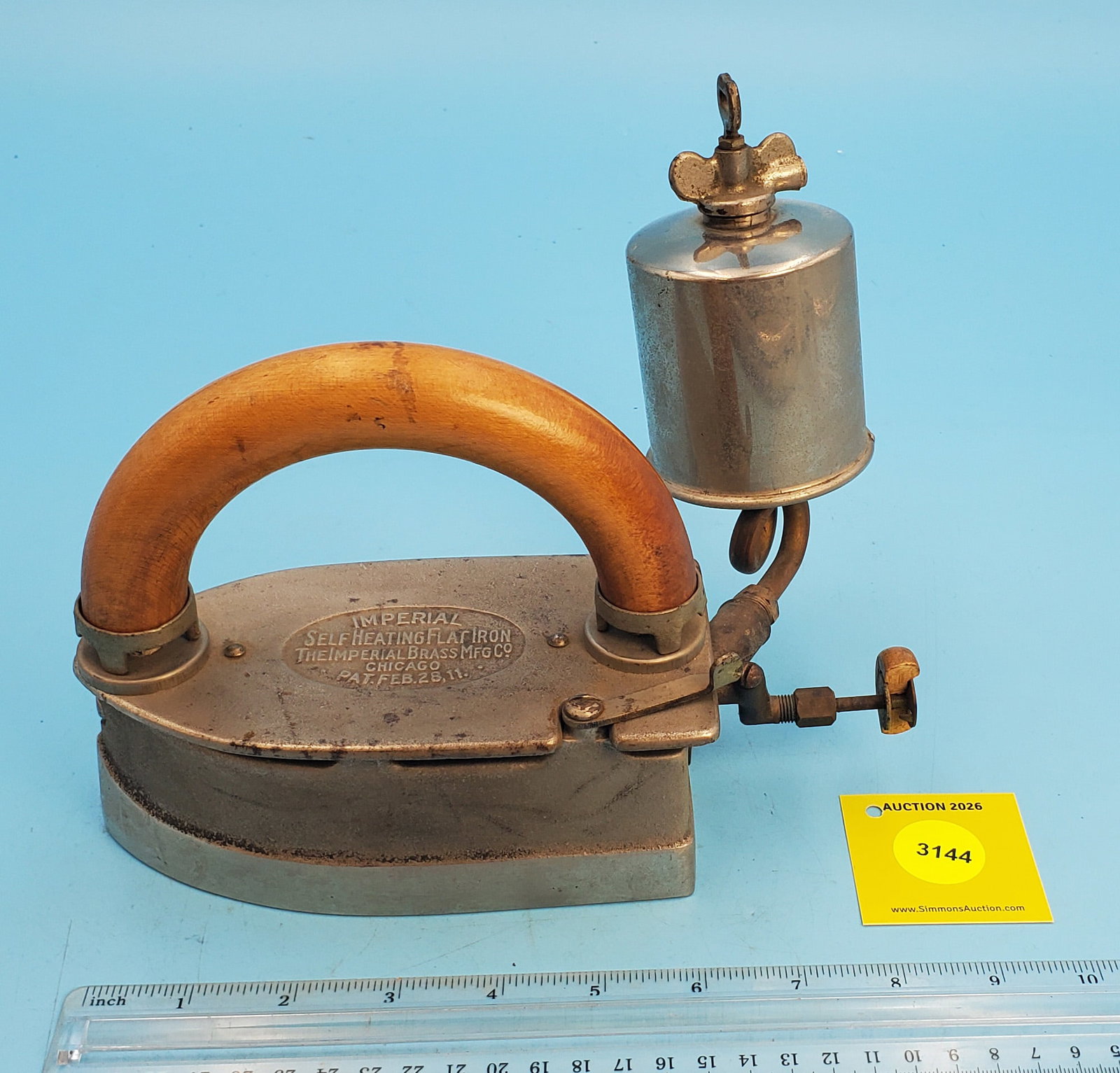 Gasoline, Imperial Self heating flat iron, The Imperial Brass Mfg Co, Chicago, Pat Feb 28, 11 L 6... - 3