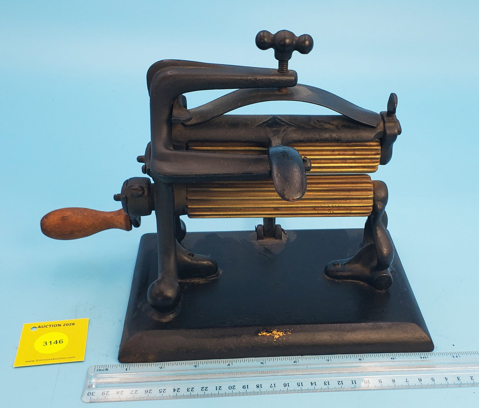 Machine, Mfg by M. Greenwood & Co, Cin O, Universal #2, Pat July 17 66', Nov 10 68', Mar 1 70', R...: Machine, Mfg by M. Greenwood & Co, Cin O, Universal #2, Pat July 17 66', Nov 10 68', Mar 1 70', Roll 6", no slugs