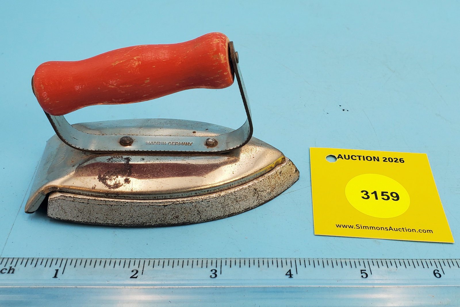 Child's iron, Rauco DBCM, Made in Germany, red handle, L 3 3/4" (1 of 3)