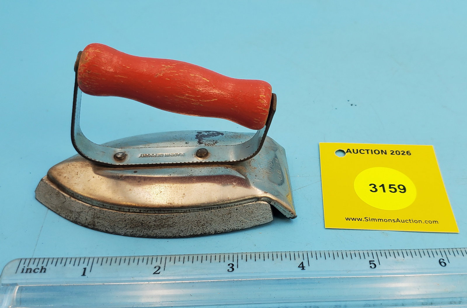 Child's iron, Rauco DBCM, Made in Germany, red handle, L 3 3/4" - 3