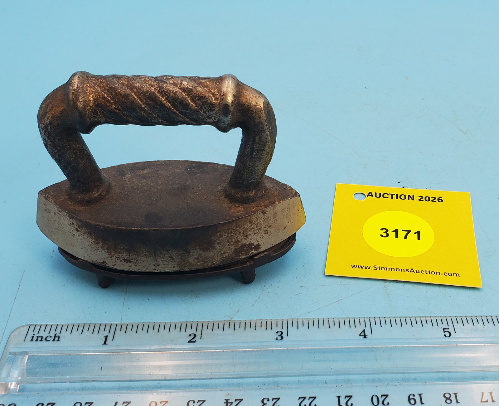 Double point, no markings, rope handle, L 3 3/8" w/trivet: Double point, no markings, rope handle, L 3 3/8" w/trivet