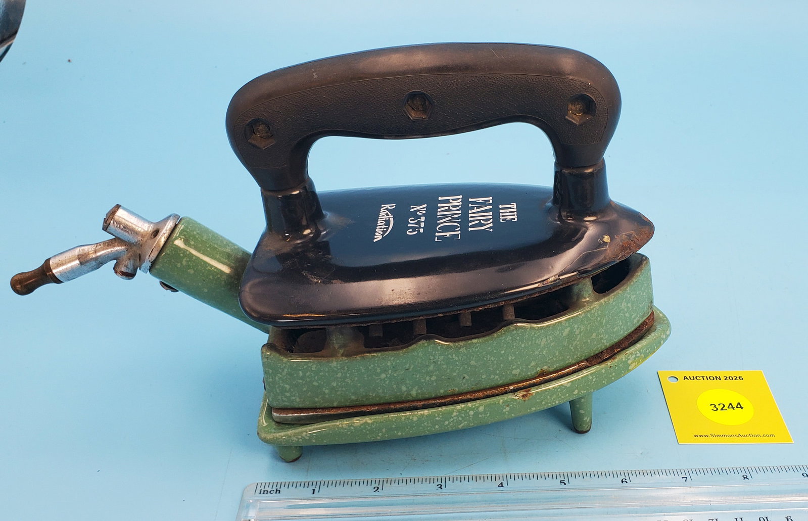 Natural gas, The Fairy Prince, No 375, Radiation, green speckled enamel w/black top, L 6 1/2" w/t... (1 of 2)