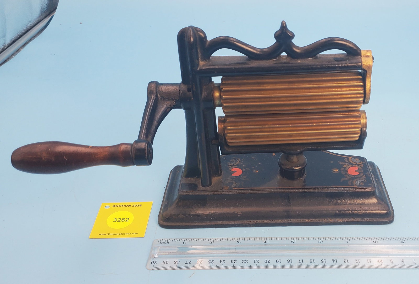 Machine, Perin & Gaff Mfg Co, yellow pinstriping & flower decals, Roll 5" w/slugs (1 of 2)