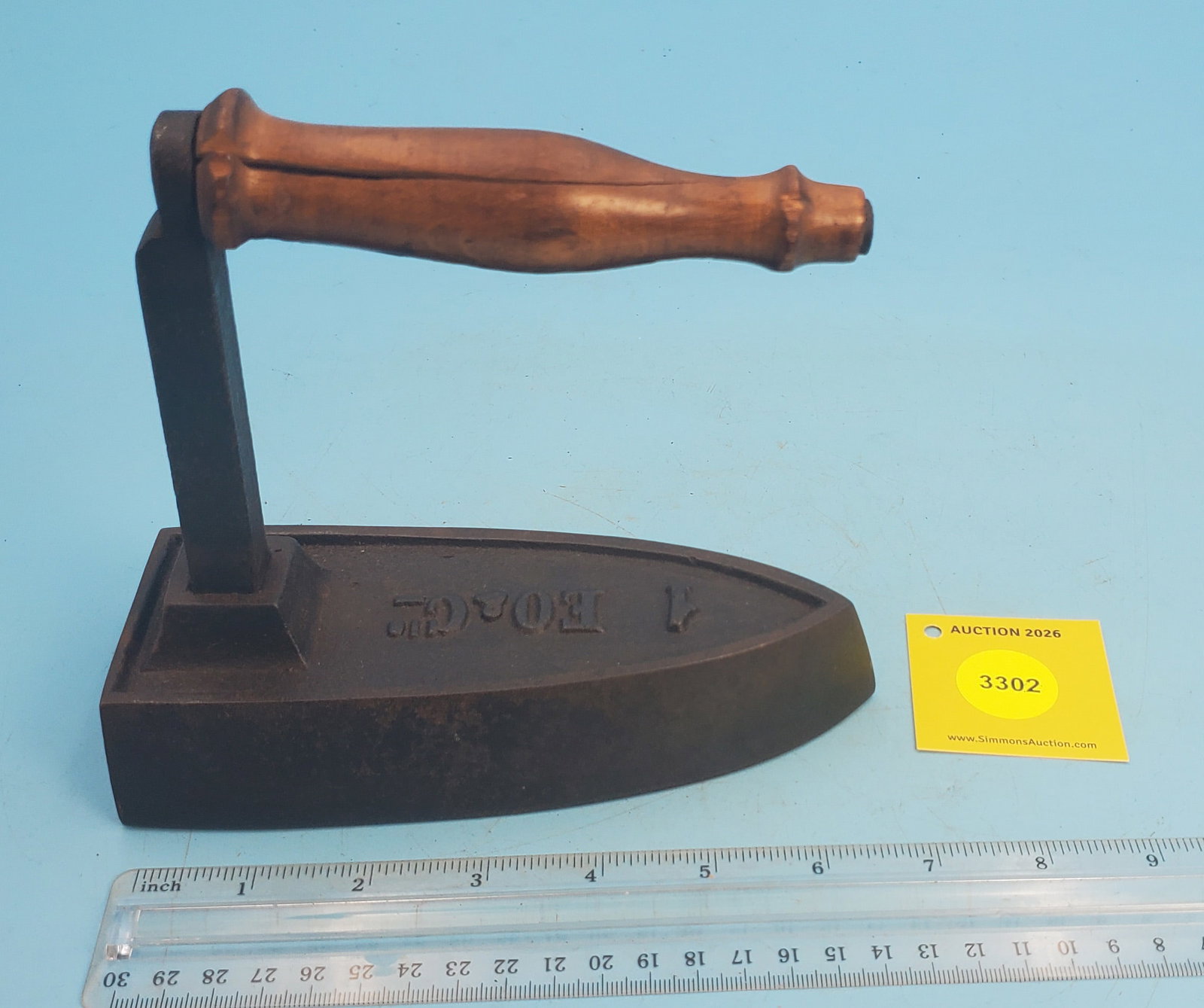 Flat iron, "1 EO&C" wood handle is cracked, L 7" - 2