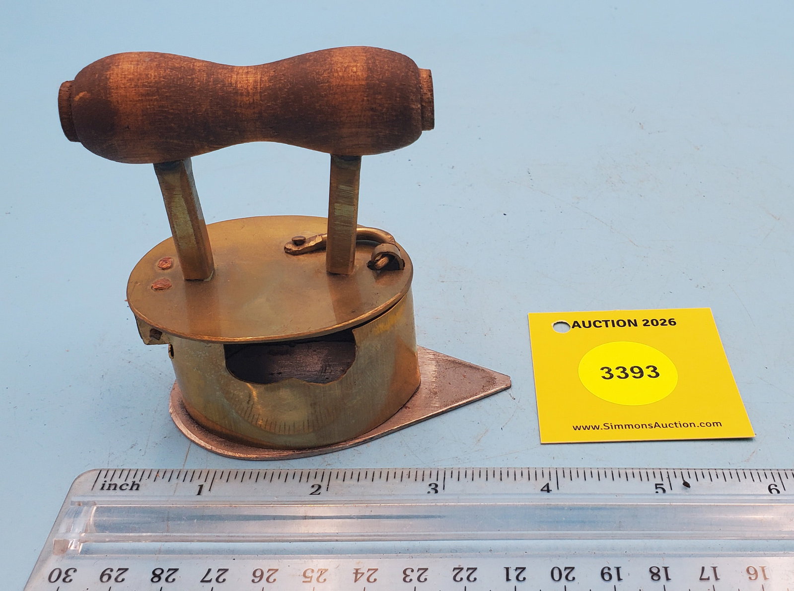 Charcoal iron, extended tip, wood handle, L 3 1/4": Charcoal iron, extended tip, wood handle, L 3 1/4"