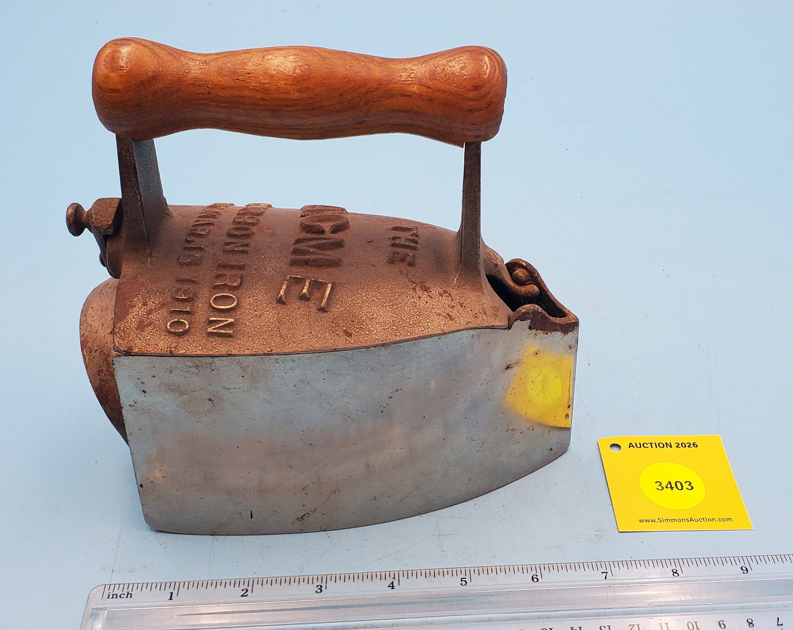 Box, The Acme Carbon Iron, Pat Mar 15, 1910 by Louis Margolis, Ravenna, Ohio, round damper, L 6 3... (1 of 3)