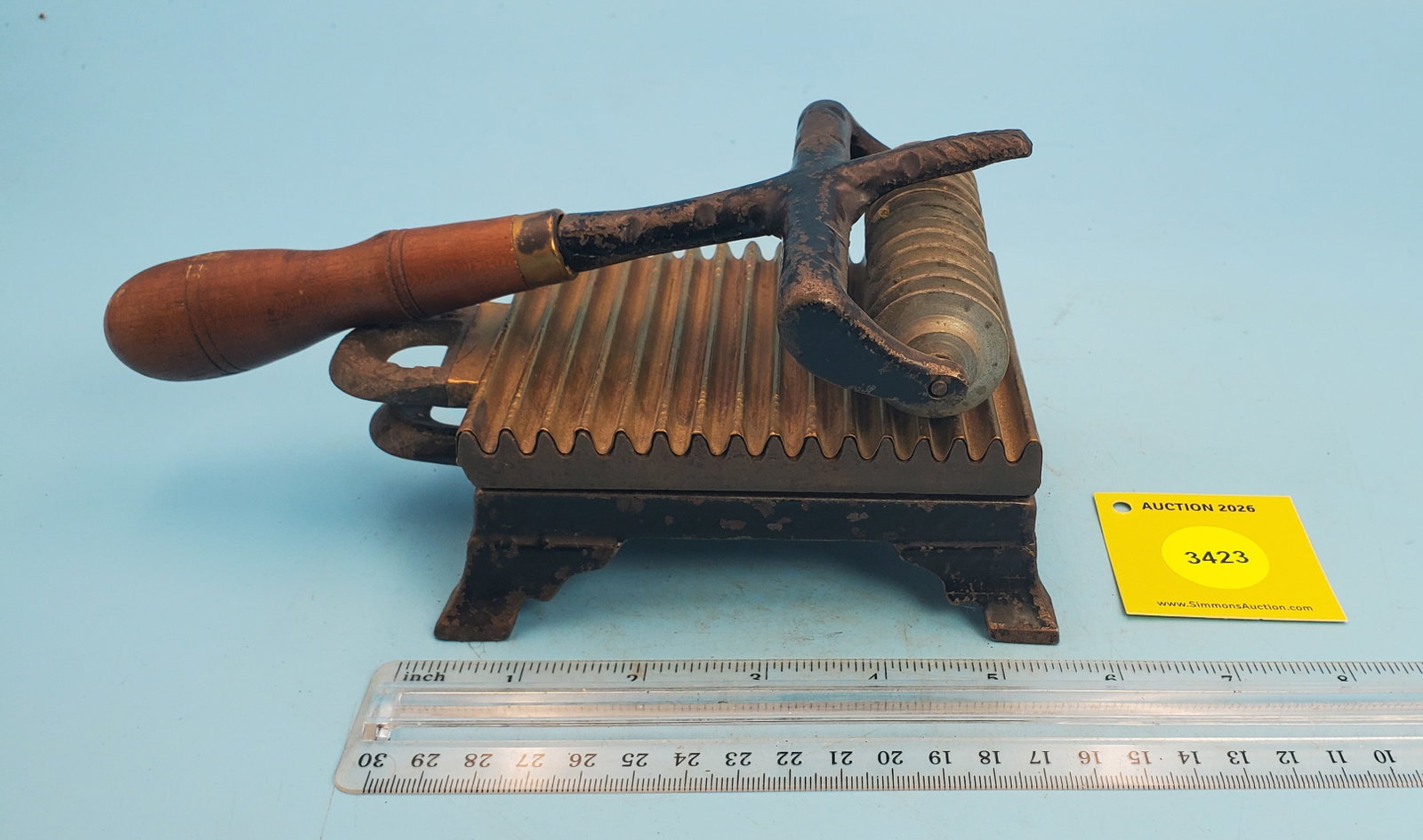 Roller, crosswise roller, Norton's Improved Fluter Stand, brass base plate, about 1875, L 6 1/4" (1 of 4)