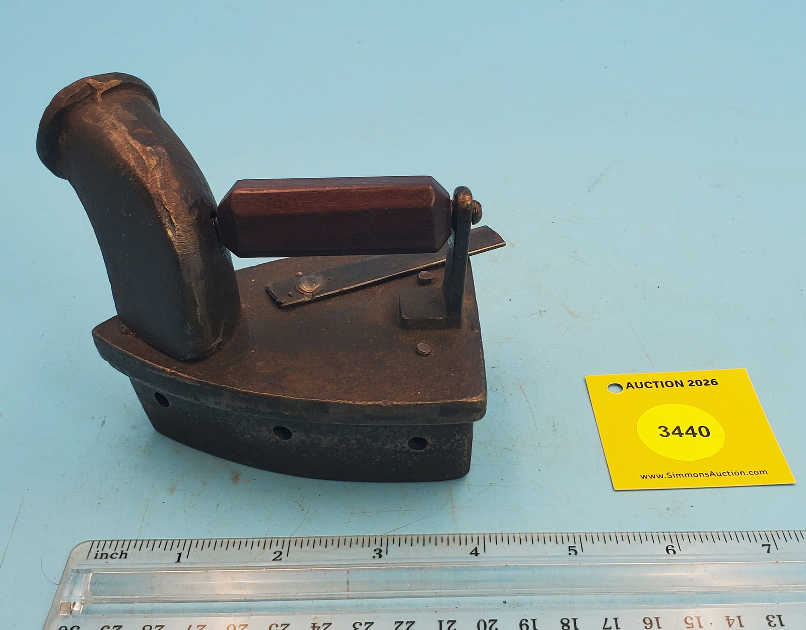 Small Charcoal iron, turned chimney, L 3 3/4" - 2